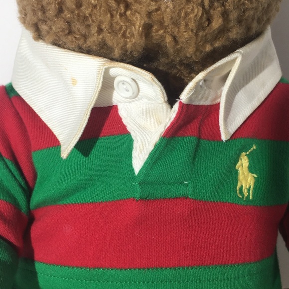 Polo Ralph Lauren 2005 Teddy Bear Plush Red green Pony Polo Rugby shirt - Picture 3 of 6